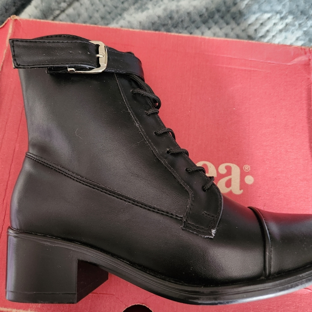 Black faux leather boots